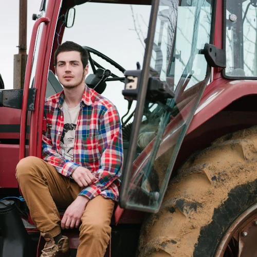 Types of extended audience members for Dial-a-Podcast clients including a man sitting on his tractor